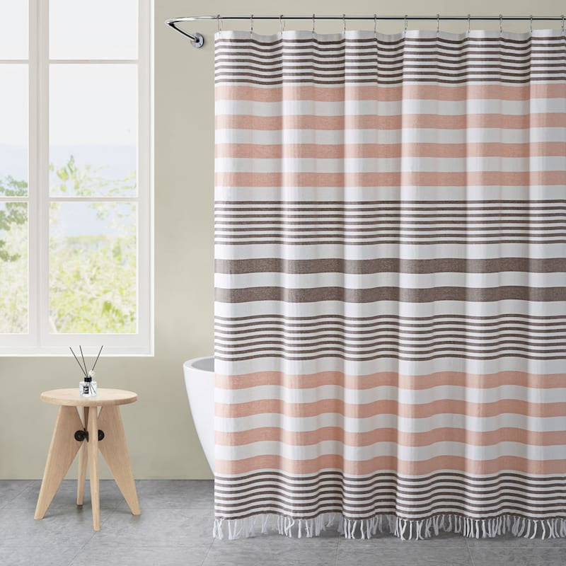 Margot Pink Striped Shower Curtain At, Pink And Beige Shower Curtains