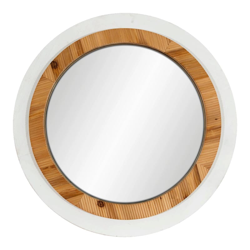 Whitewashed Woven Framed Wall Mirror, 28"