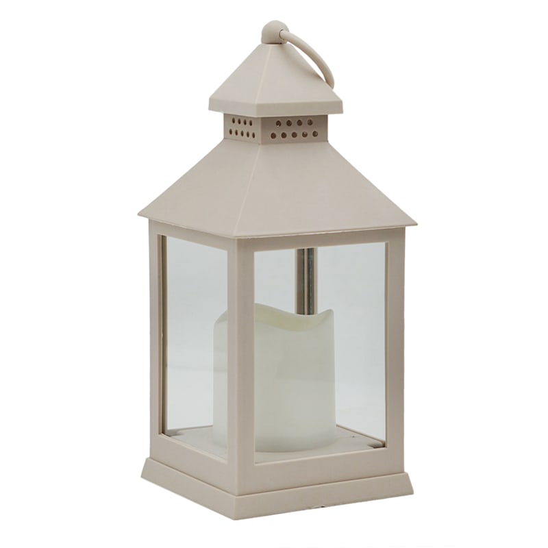 Neutral Tan Weatherproof Outdoor Lantern with LED Candle, 9.5"