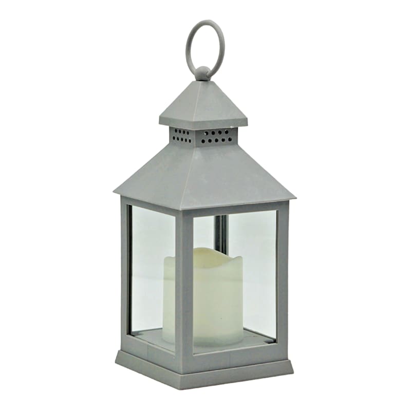 Grey Weatherproof Outdoor Lantern with LED Candle 9.5 At Home