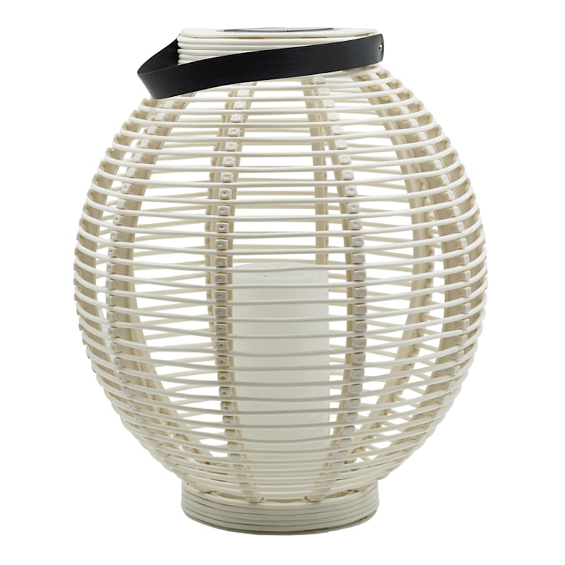 Found & Fable White Faux Wicker Solar Lantern with LED Candle, 17"
