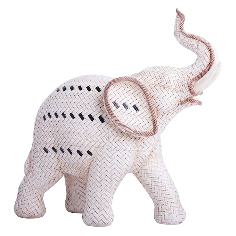 White Patterned Ceramic Elephant, 8"