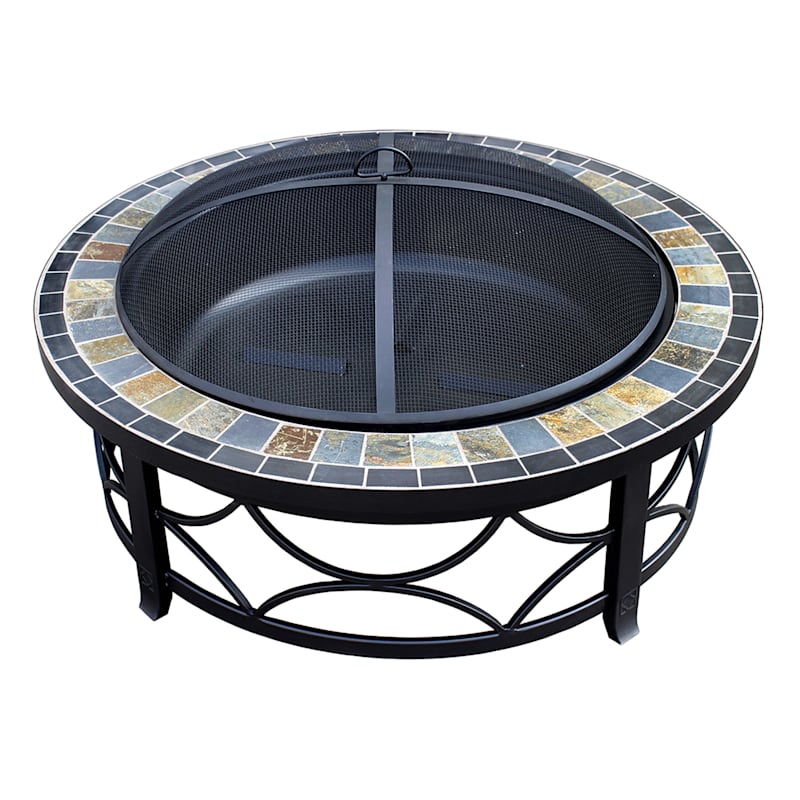 Round Deep Bowl Fire Pit Table, Fire Pit With Slate Top