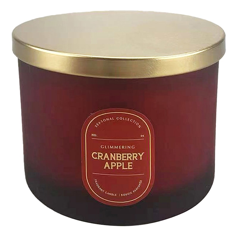 Glimmering Cranberry Apple Scented 3-Wick Glass Candle, 16oz
