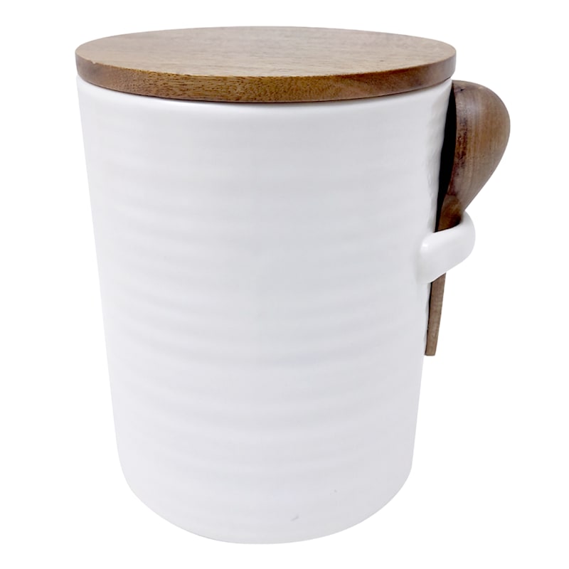 Honeybloom Ceramic Canister Wood Lid N Spoon, Large