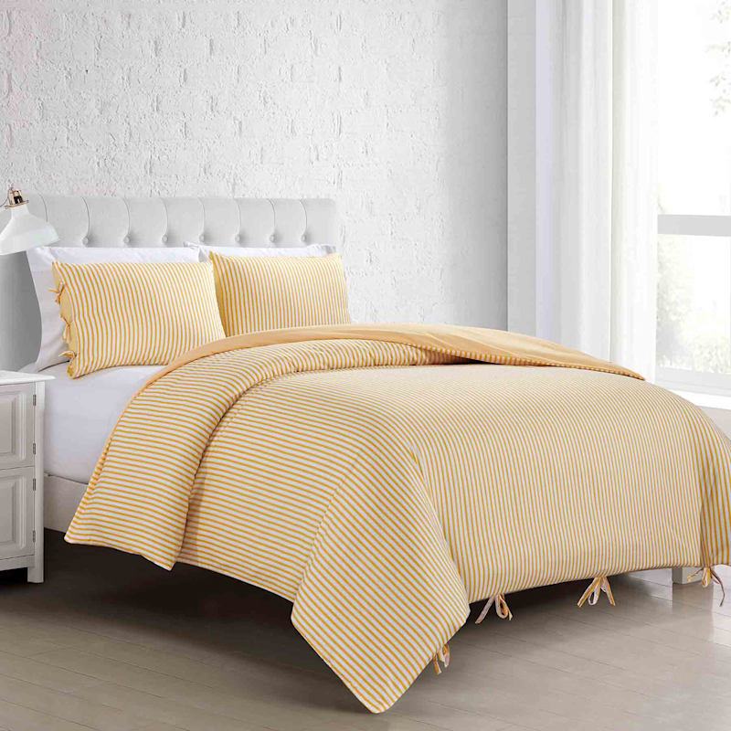 Yellow Stripe 2 Piece Comforter Set, Neutral Twin Xl Bedding