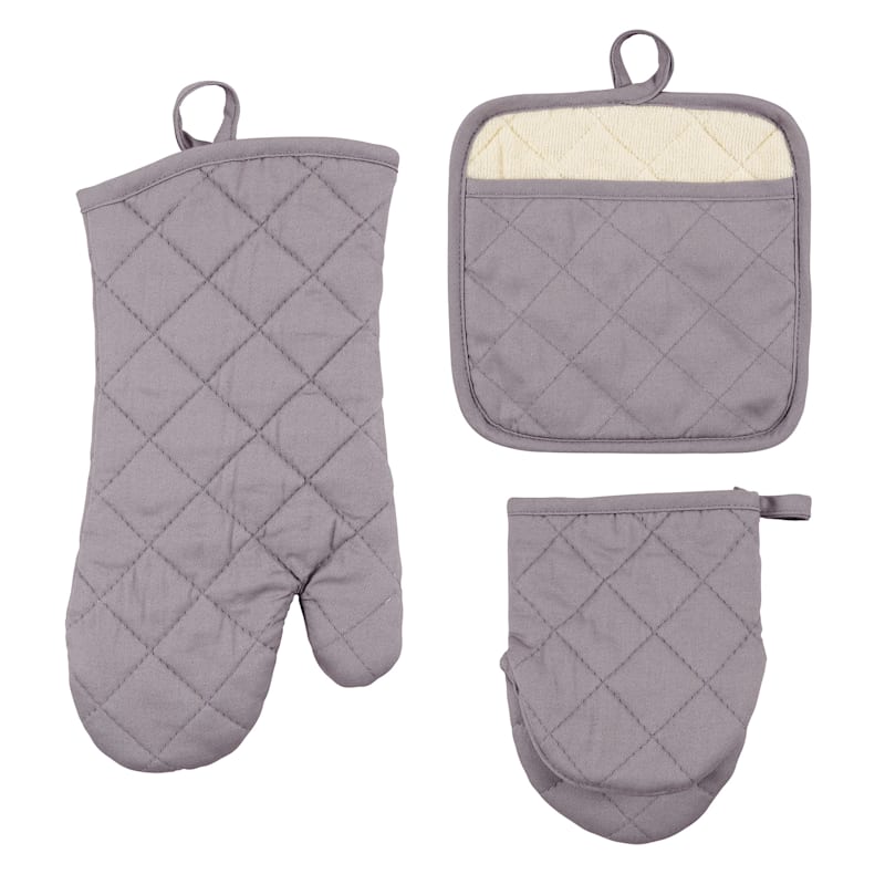 Set of 2 Gray and White Lattice Oven Mitts 13