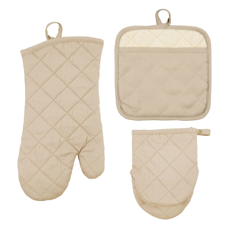 at Home 3-Piece Mini Taupe Oven Mitt Set