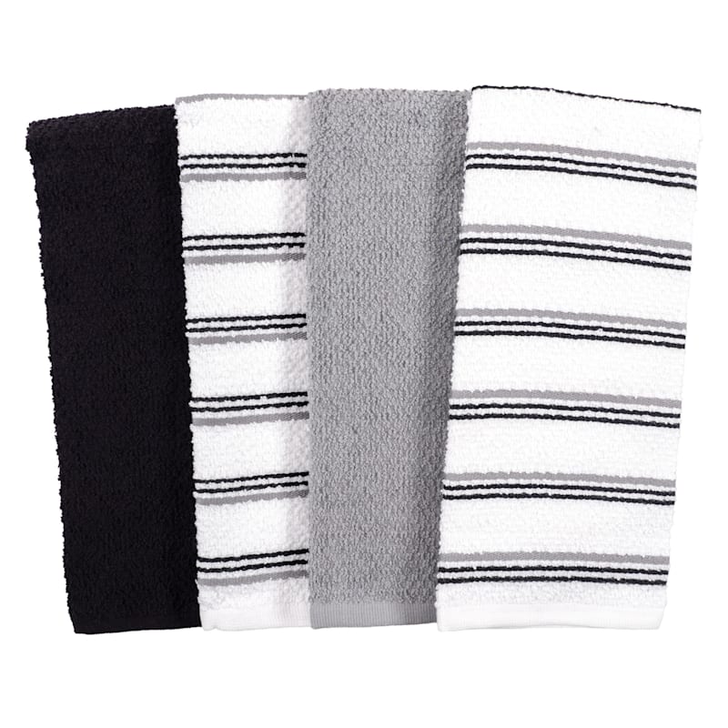 Set of 4 Rockridge Striped Kitchen Towels, Black
