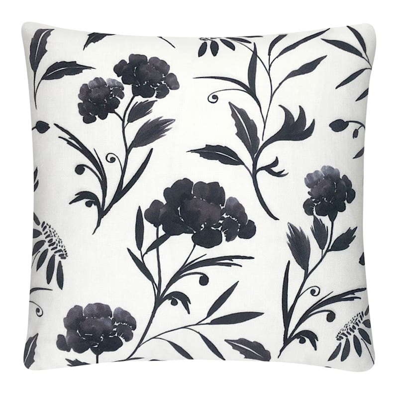 Black & White Floral Throw Pillow, 18"