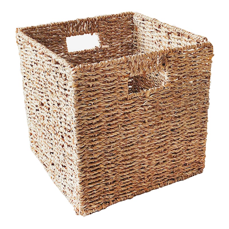 Seagrass Storage Baskets with Labels, 10.5x9x7.5in Wicker Storage