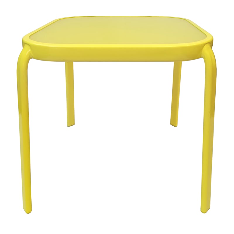 Painted Glass Top Yellow Outdoor End Table, 16"
