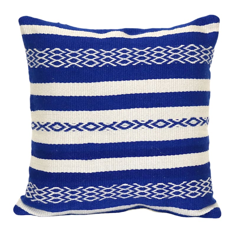 Tracey Boyd Striped Blue & White Woven Throw Pillow, 18"
