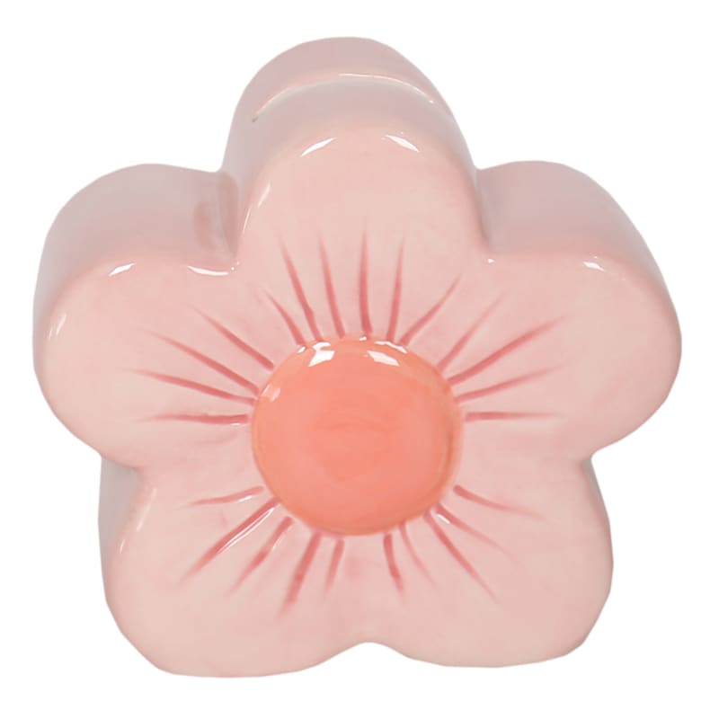 Pink Ceramic Flower Piggy Bank, 5"