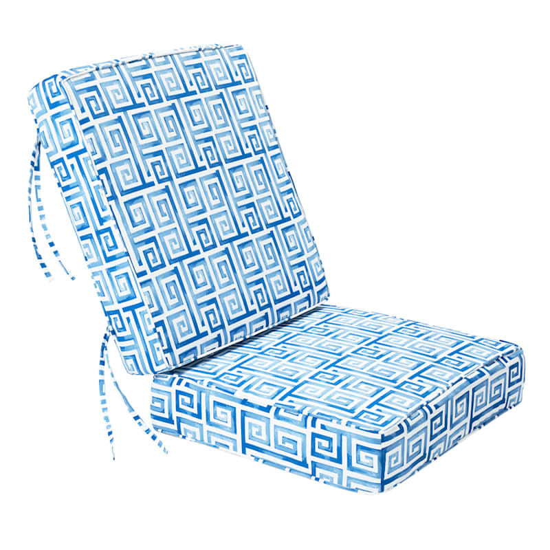 2-Piece Blue Greek Key Outdoor Gusseted Deep Seat Cushion