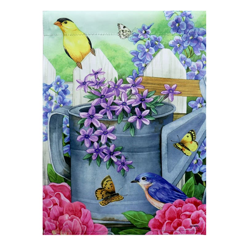 Welcome Birds & Butterflies Watering Can Garden Flag, 12.5x18