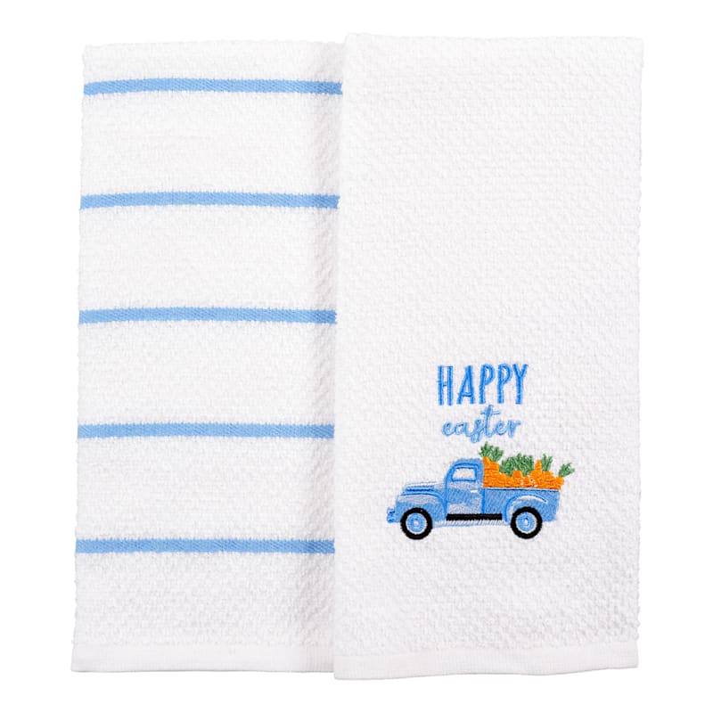 Set of 2 Happy Easter Farm Truck Embroidered Terry Kitchen Towel