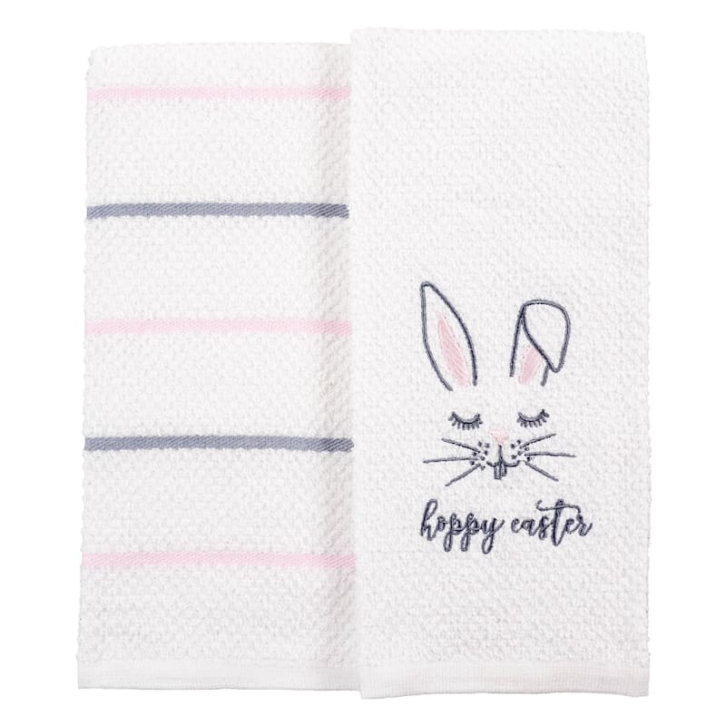 Set of 2 Hoppy Easter Embroidered Terry Kitchen Towel