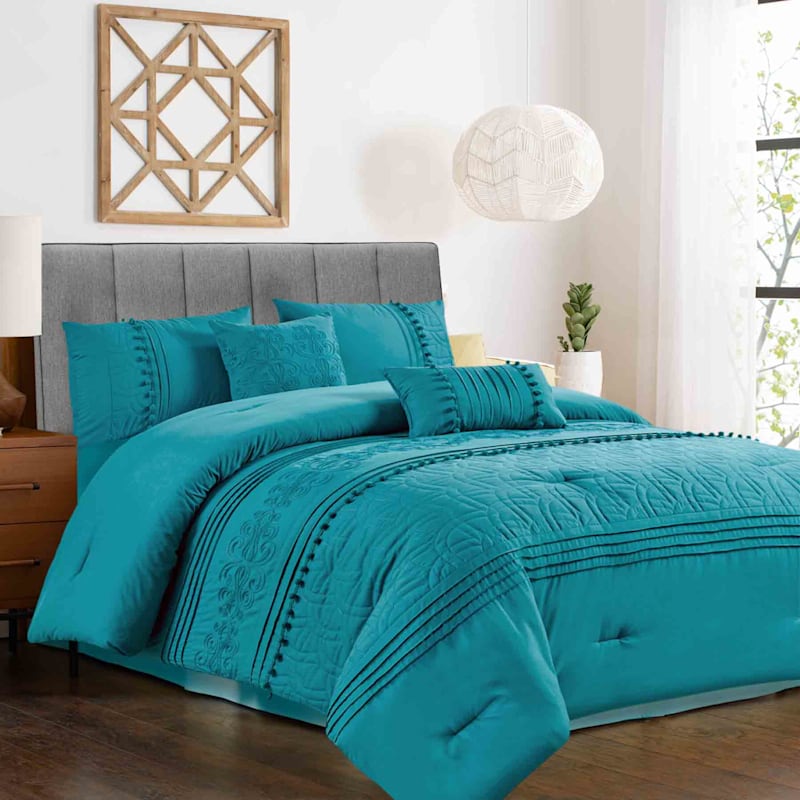 5 Piece Colonial Blue Comforter Set, Teal Blue Bed Comforter