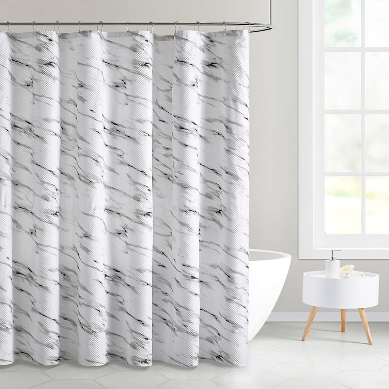 White Marbled Soft Shower Curtain Set, Black And Gray Shower Curtain Sets