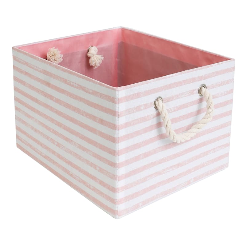 Pink Striped Storage Bin, Large