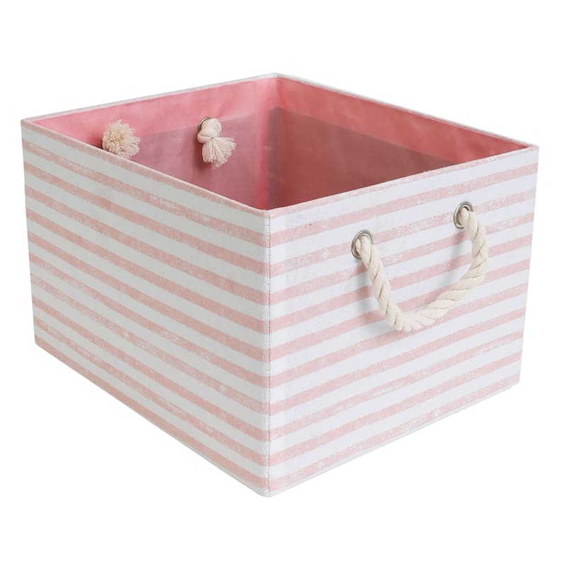 Pink Striped Storage Bin, Medium