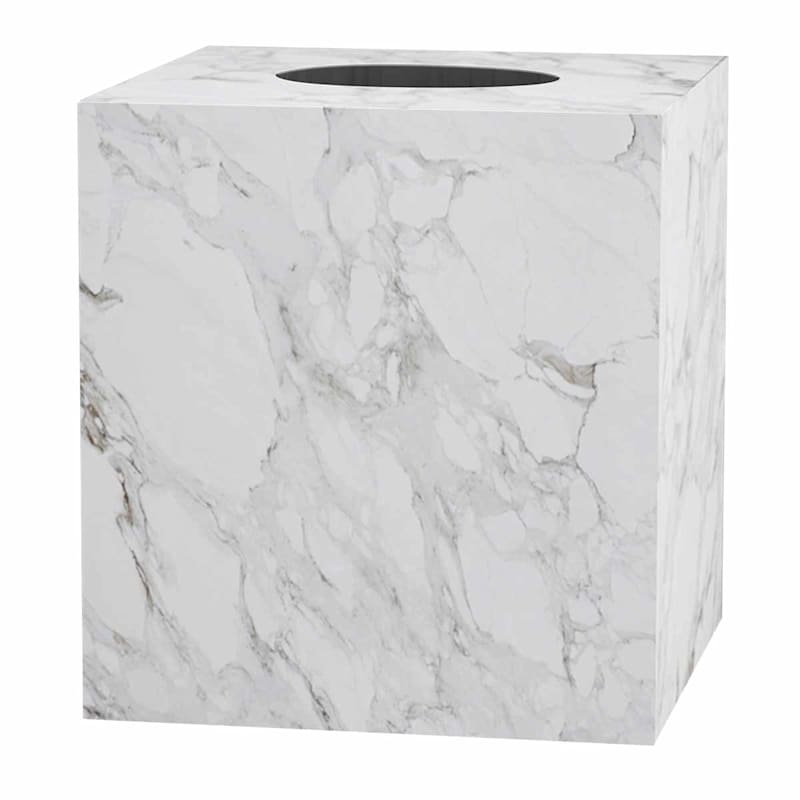 mDesign Metal Tissue Box Cover, Rectangular Holder for Storage - Marble