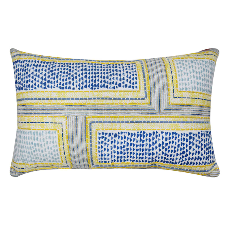 Tracey Boyd Yellow & Blue Embroidered Throw Pillow, 24x14