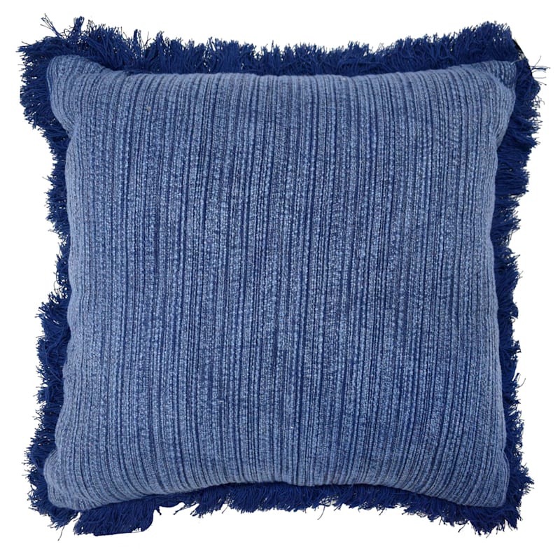 Tracey Boyd Blue Throw Pillow with Fringe, 18"