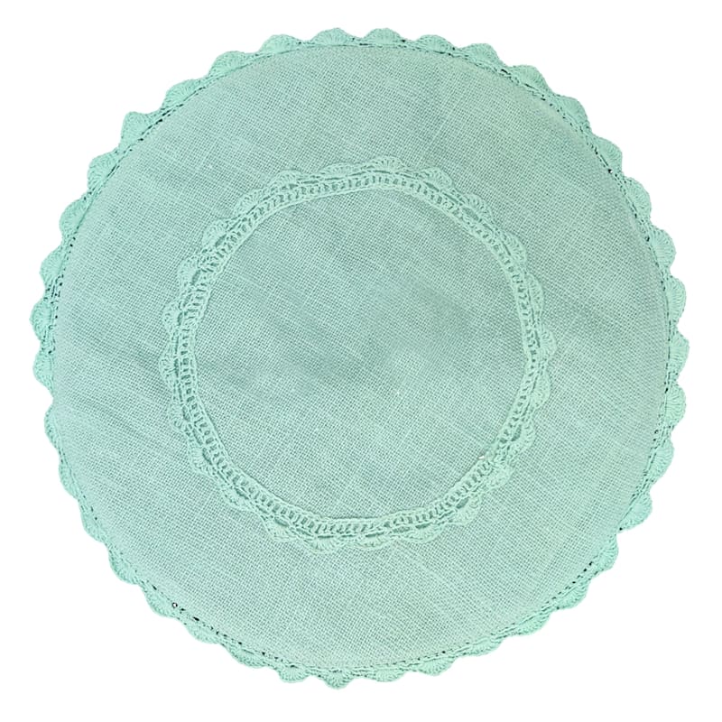 Grace Mitchell Dyed Jute with Lace Trim Round Placemat, Green