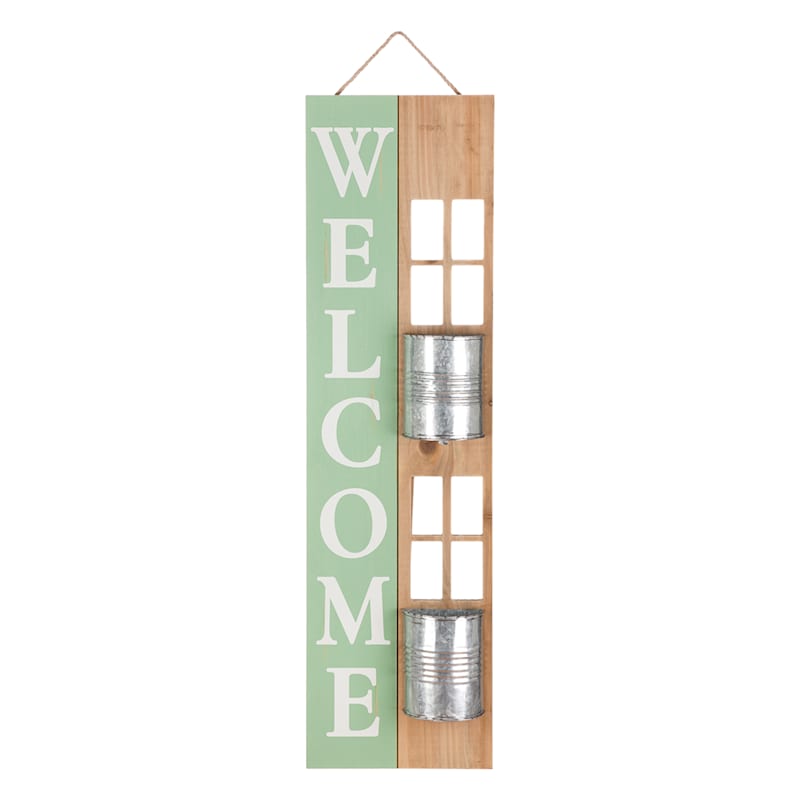2-Bucket Welcome Planter Porch Sign, 36"