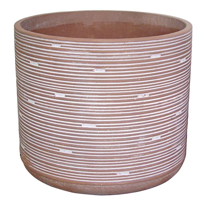 White Striped Terracotta Concrete Pot, Large