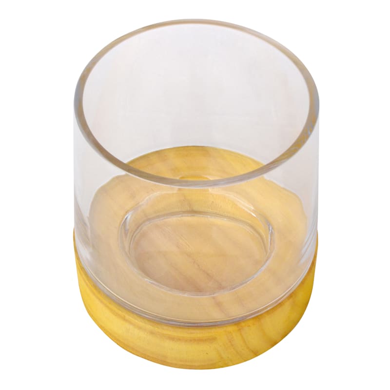 Glass Candle Holder with Wood Base, 6"