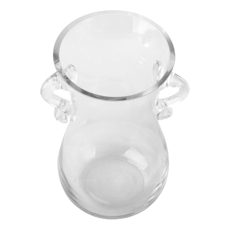 Clear Glass Vase with Handles, 7"