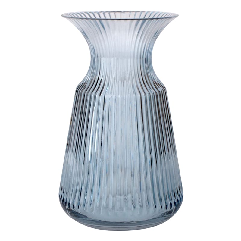 Grace Mitchell Blue Ribbed Glass Vase, 8.5