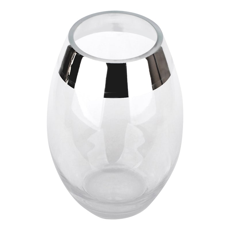 Laila Ali Clear Glass Vase with Silver Trim, 10"