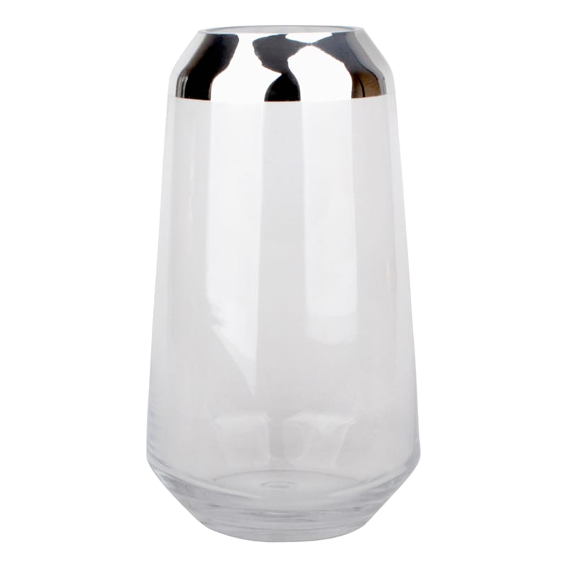 Laila Ali Clear Glass Vase with Silver Trim, 8.5"
