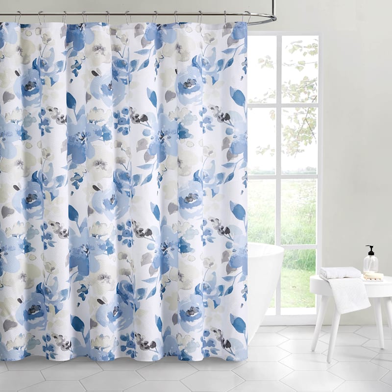 Tiffanie Fl 13pc Shower Set Blue, Blue Beige White Shower Curtain