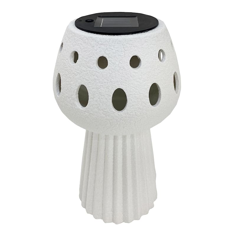White Ceramic Solar Lantern with Cutout Holes, 12" At Home