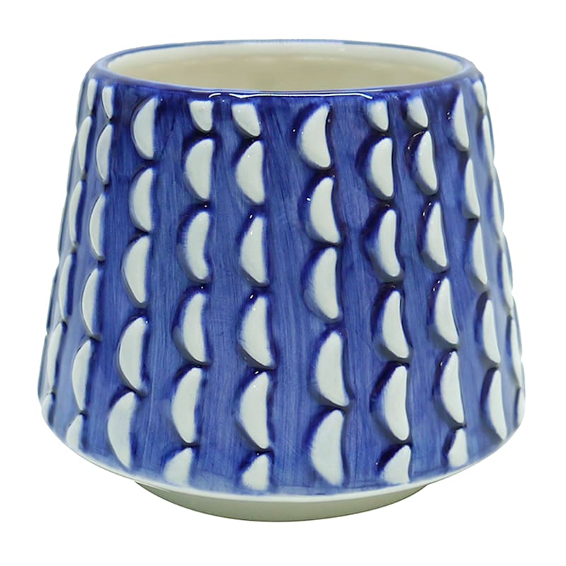 Dark Blue Textured Ceramic Pot, 6"