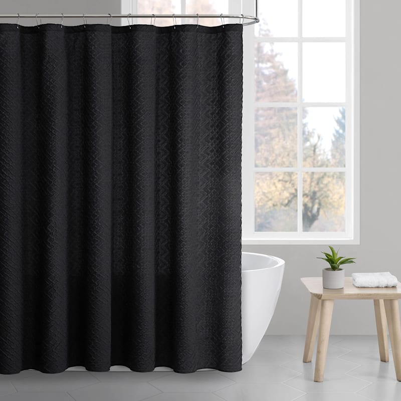 Lattice Solid Textured Shower Curtain, Solid Black Shower Curtain
