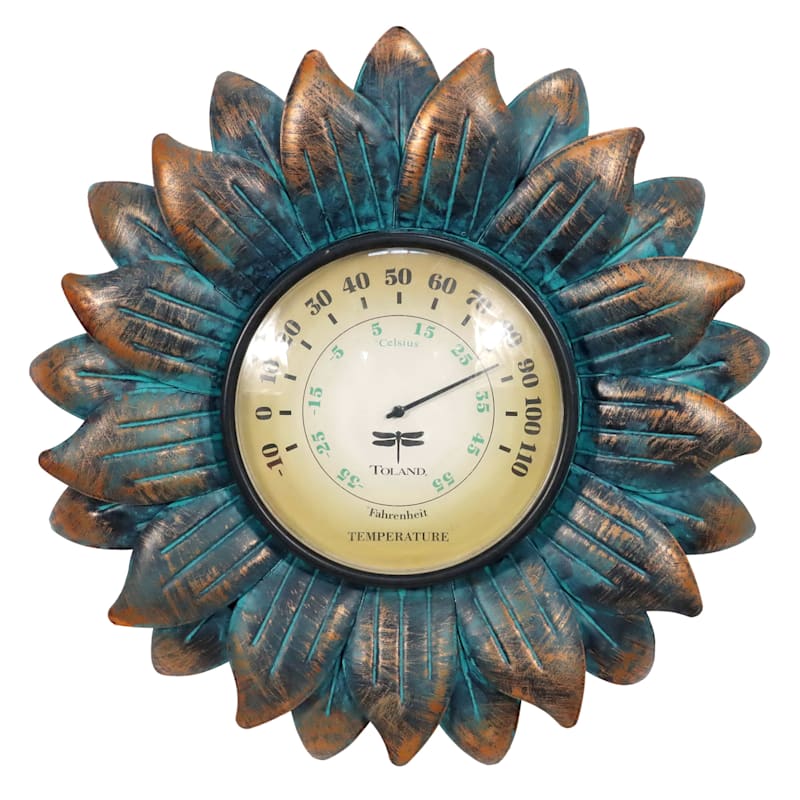 at Home Metal Flower Wall Thermometer, 14