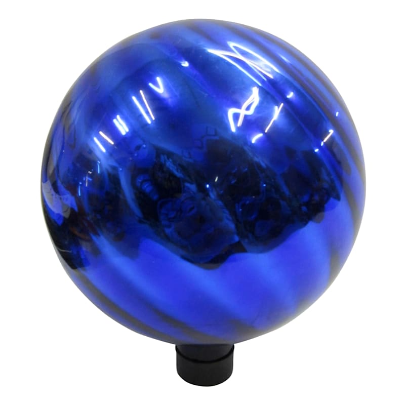 10in. Glass Gazing Ball Blue Chrome Swirl Pattern
