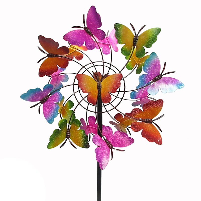 Metal Butterfly Double Layer Wind Spinner Stake, 72"