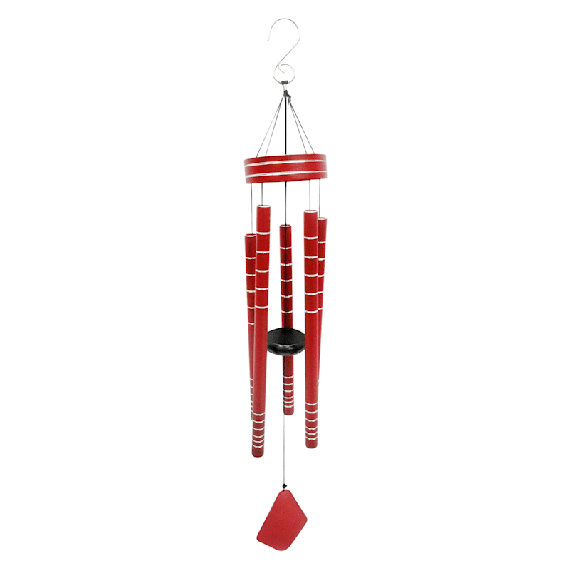 Silver Etched Red Metal Tube Wind Chime, 31"