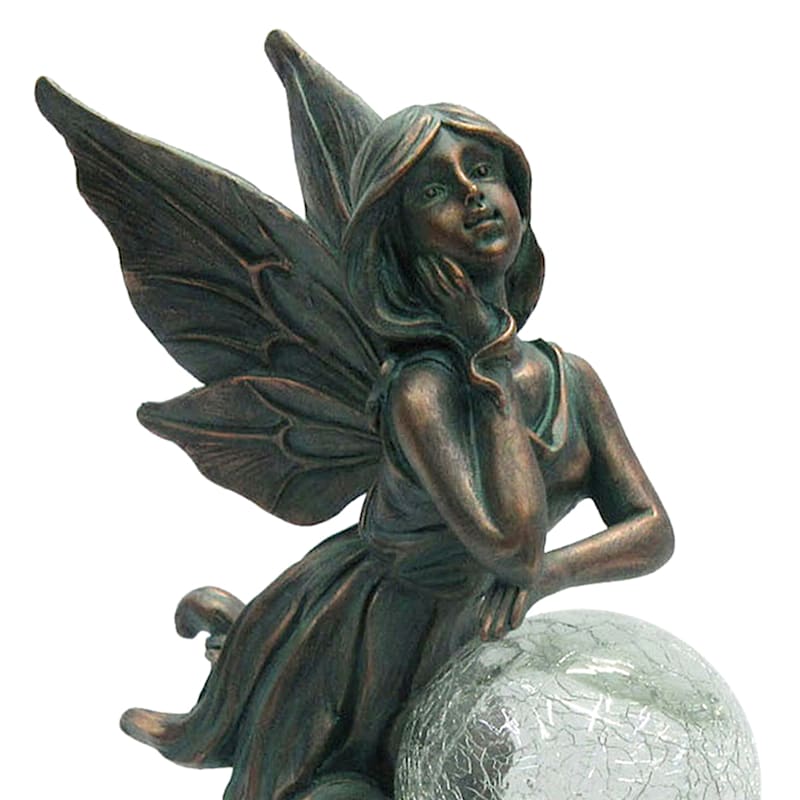 Outdoor Rustic Copper Fairy Solar Light Figurine, 12.5"