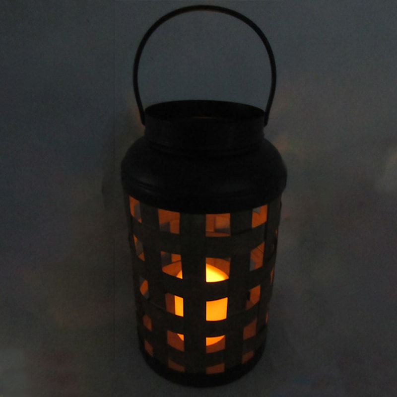 LED Candle Woven Bamboo Lantern, 12"