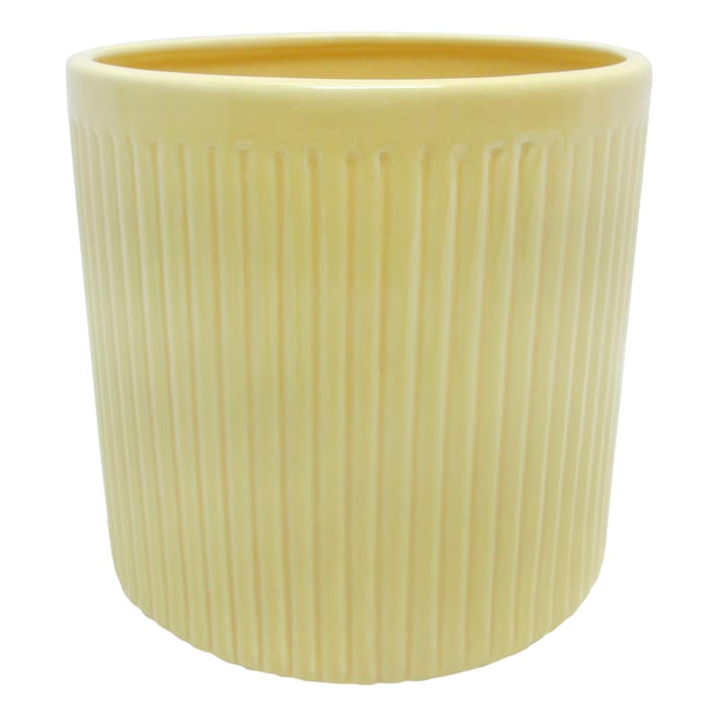 Sunny Club Indoor Ribbed Light Yellow Ceramic Planter, 5"