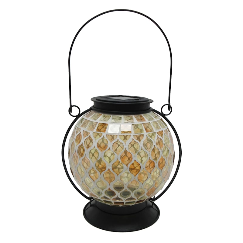 Amber Mosaic Glass Solar Ball Lantern, 8"