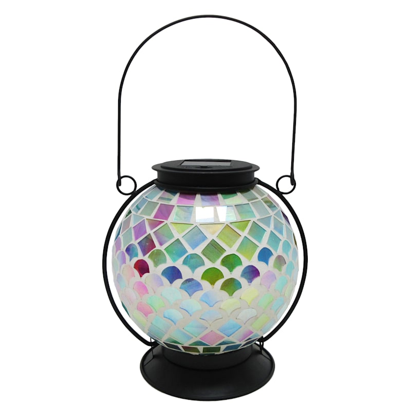 Iridescent Mosaic Glass Solar Ball Lantern, 8"